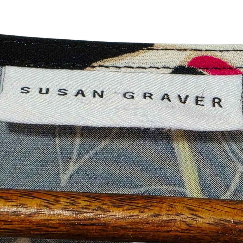 Susan Graver Liquid Knit Blouse Women's Size 2X Bell Sleeve Black Floral Boho - Picture 5 of 10